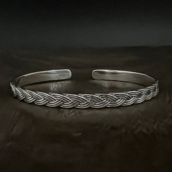 Braided Silver Cuff Bracelet - 925 Sterling Silver - Handcrafted - Designed For Smaller Wrists