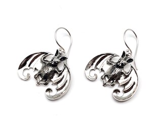 Orecchini Pipistrello In Argento 925 Per Donna - Gioielli Gotici Per Halloween, Con Luna