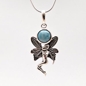Fairy Pendant - Silver Fairy Pendant - Larimar Silver Fairy Pendant -- 925 Sterling Silver