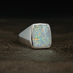 Men’s Signet Silver Opal Ring // 925 Sterling Silver // Silver Opal Ring