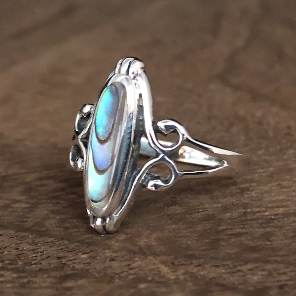 Vintage Stil Abalone Ring: Sterling Silber oxidierter Schmuck