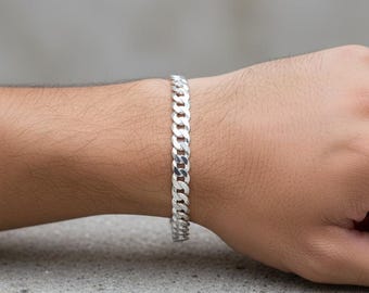 スターリングシルバー フラットカーブブレスレット - 8 mm イタリアン