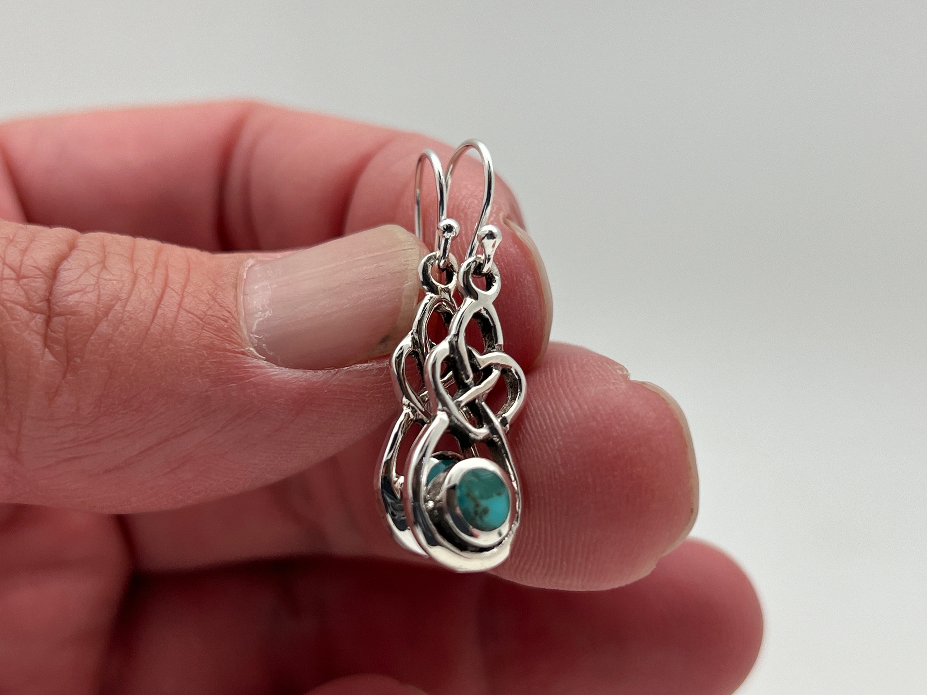 Orecchini Donna In Argento 925 Con Turchese E Nodo Celtico – Gioiello Bohémien Irlandese – Regalo Elegante