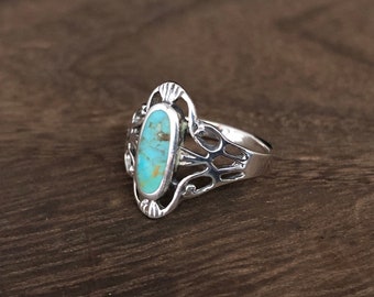 Southwestern Silver Turquoise Ring // Vintage Style Turquoise Ring // Turquoise Silver Ring // 925 Sterling Silver // Southwest Jewelry