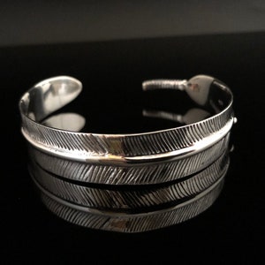 Feather Bracelet - Silver Feather Bracelet - Silver Feather Cuff Bracelet - 925 Sterling Silver -- Legends Silver