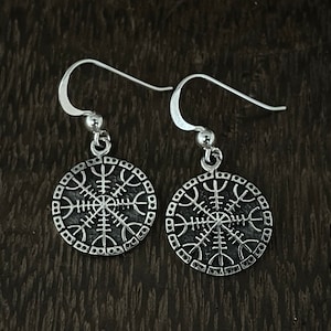 Viking Earrings // 925 Sterling Silver // Viking Vegvisar Amulet Drop Earrings