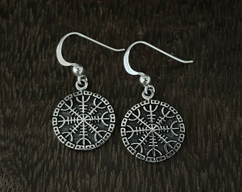 Viking Earrings // 925 Sterling Silver // Viking Vegvisar Amulet Drop Earrings