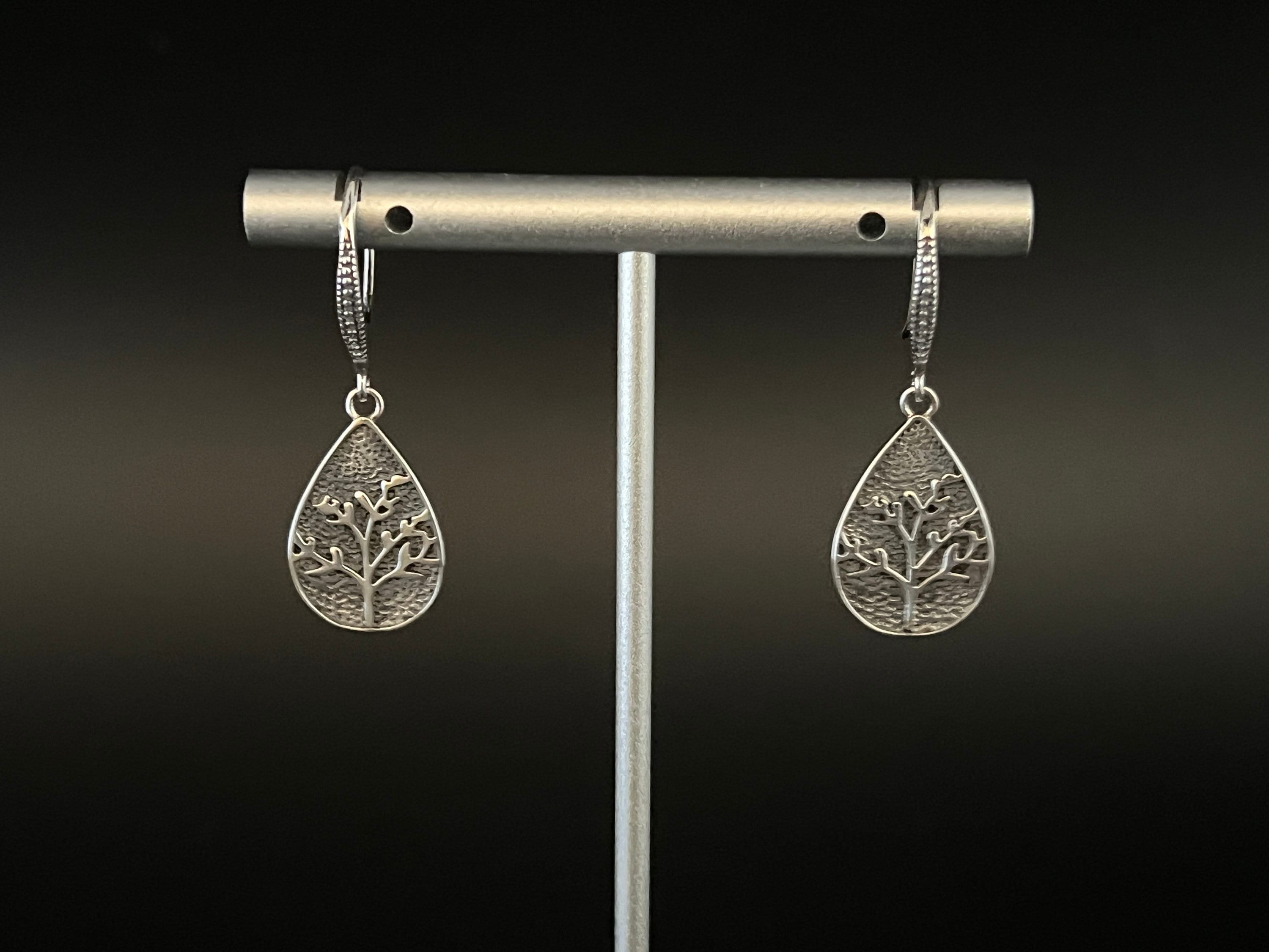 ツリーイヤリング - 925スターリングシルバー - ハンドメイド - ツリー