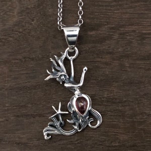 Mermaid Sea Star Pendant - Silver Mermaid Pendant with Tourmaline - Mermaid Pendant