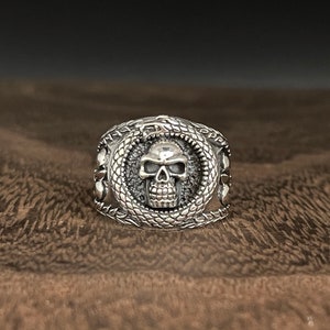 Bague fleur de lys tête de mort serpent - Argent sterling 925 - Bague fleur de lys