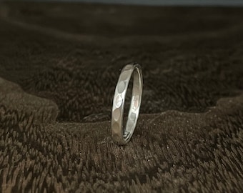 2mm Hammered Flat Band Silver Ring // 925 Sterling Silver // Stackable