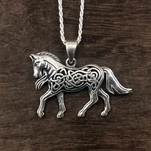 Celtic Horse Pendant - Silver Horse Pendant - 925 Sterling Silver -- Celtic Jewelry
