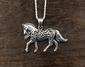 Celtic Horse Pendant - Silver Horse Pendant - 925 Sterling Silver -- Celtic Jewelry