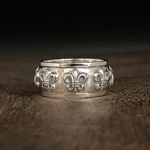 Fleur de Lis Silver Spin Ring // 925 Sterling Silver // Mens Fleur-de-Lis Spin Ring // Sizes 8 to 12
