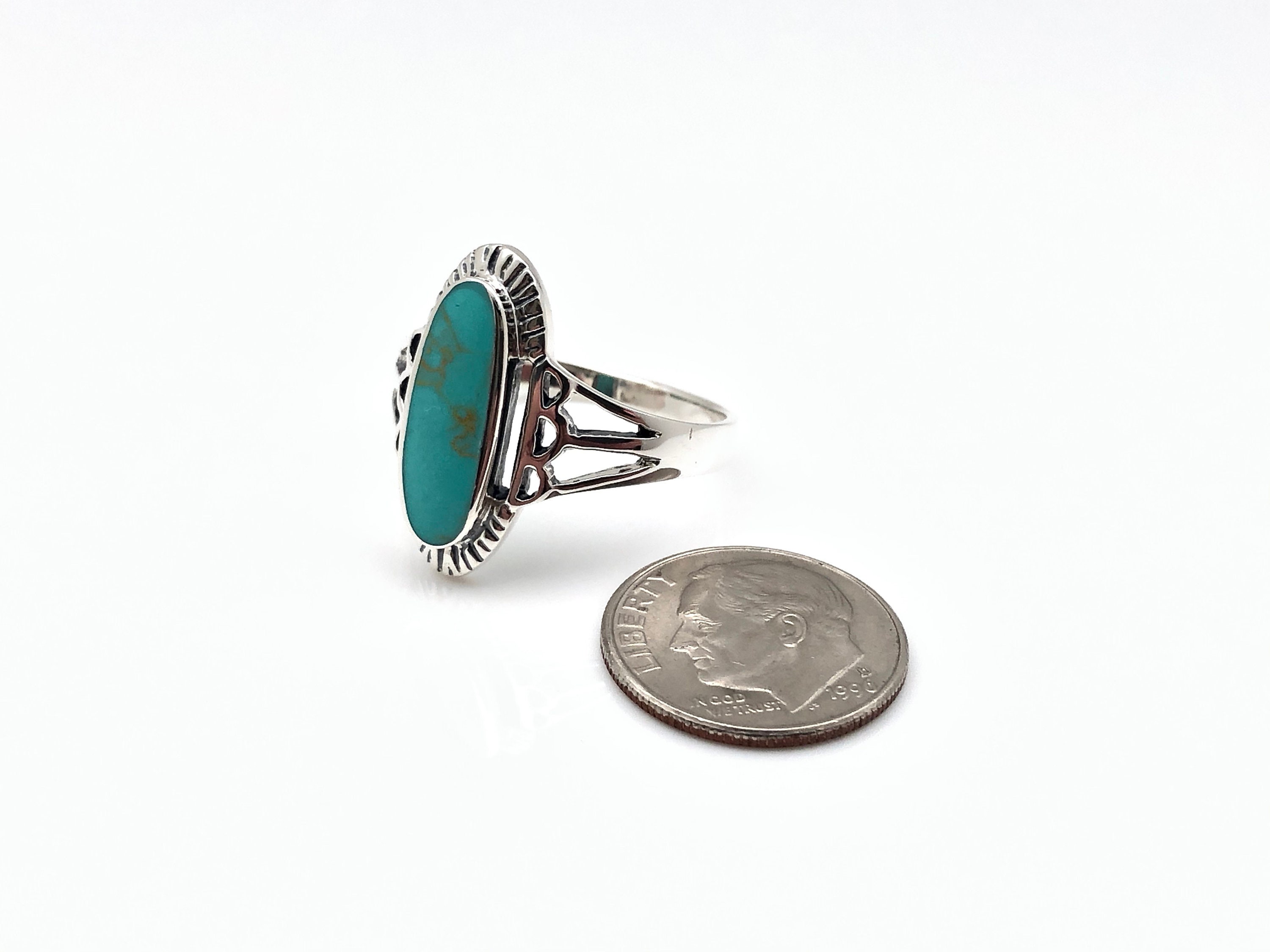 Southwest Style Turquoise Ring // 925 Sterling Silver // Size - Etsy
