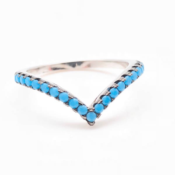 Beaded Turquoise V Ring // Thin Turquoise V Ring // 925 Sterling Silver // Silver Turquoise Ring