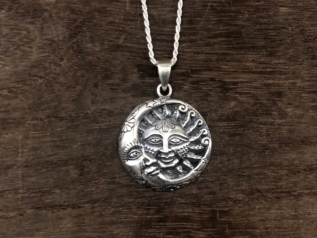Silver Sun and Moon Pendant - 925 Sterling Silver - Celestial Pendant ...
