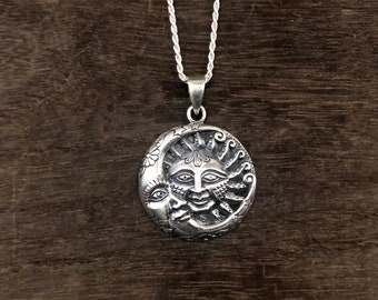 Silver Sun and Moon Pendant - 925 Sterling Silver - Celestial Pendant - Silver Moon Sun Pendant