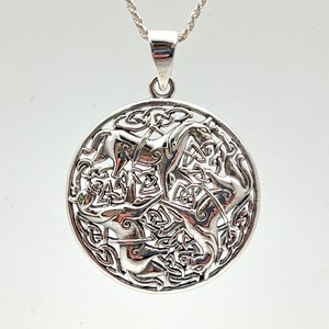 Celtic Horses Pendant - 925 Sterling Silver - Oxidized - Large Version