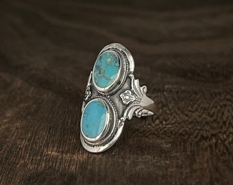 Multi Stone Turquoise Ring // Vintage Style Southwest Turquoise Ring // 925 Sterling Silver