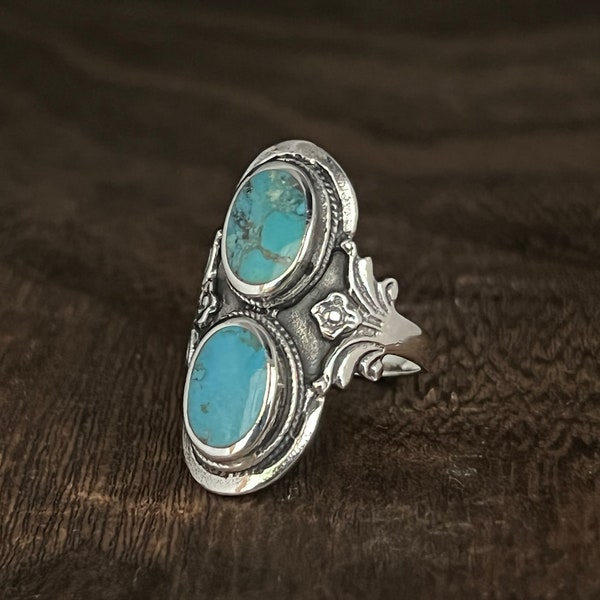 Vintage Southwest Türkis Ring: Oxidiertes Sterlingsilber mit mehreren Steinen