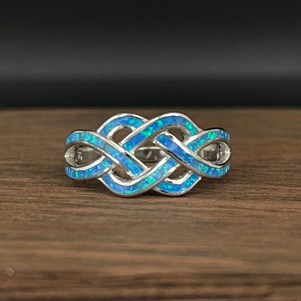 Celtic Opal Ring // 925 Sterling Silver // Blue Opal Braid Ring // Celtic Jewelry