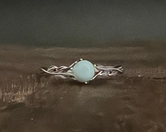 Realm of the Forest Larimar Ring - 925 Sterling Silver - Oxidized - Sizes 5 to 10