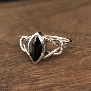 Simulated Black Onyx Celtic Knot Ring - .925 Sterling Silver Polished Band, Size 10 - View #11