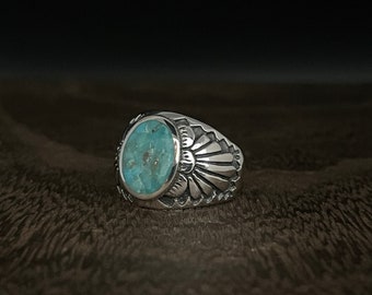 Men's Southwest Style Turquoise Ring //  925 Sterling Silver // Genuine Turquoise