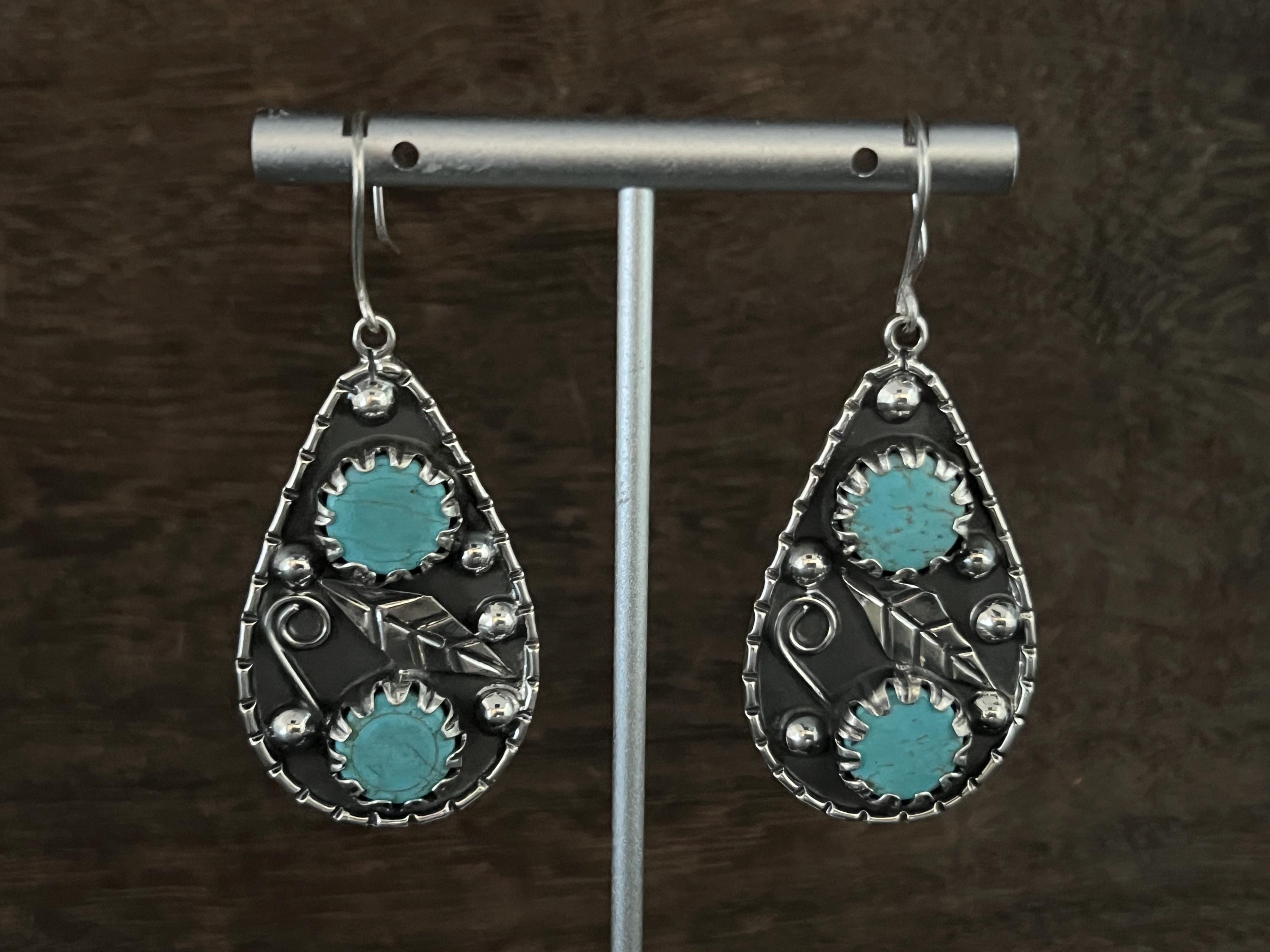 Orecchini a cerchio in argento sterling con turchese, nativi