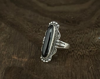 Black Onyx Silver Ring // 925 Sterling Silver // Southwest Design Onyx Ring