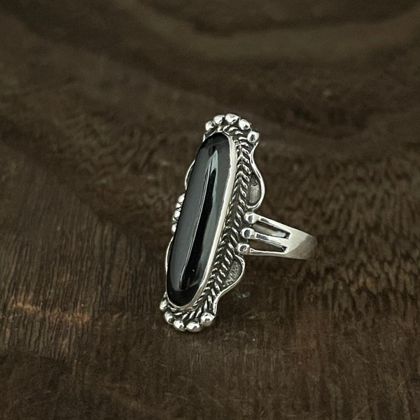 Schwarzer Onyx Silberring // 925 Sterling Silber