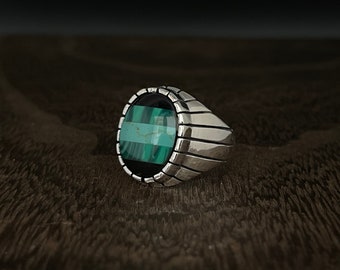 Malachite Turquoise Sterling Silver Mens Signet Ring