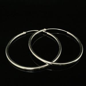 Medium Large Size Endless Hoop Earrings // 925 Sterling Silver // 2mm Gage // 40mm Diameter // Endless Hoops
