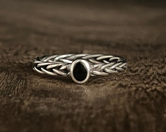 Braided Black Onyx Ring: 925 Sterling Silver