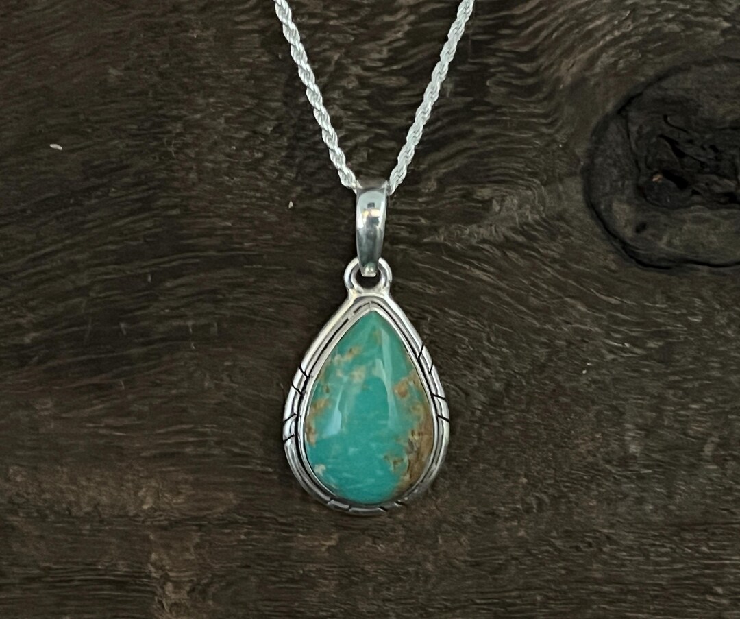 Arizona Kingman Turquoise Pendant - 925 Sterling Silver - Southwest ...