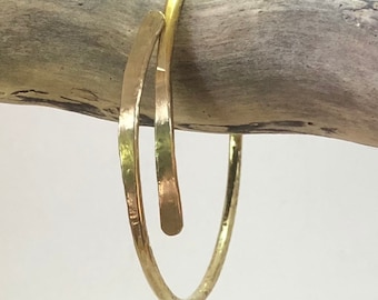 Brass Bangle Extended Cross Over - Thin / Wrap  Around / Hammered / Texture / Round Wire / Stackable / Casual Chic / Gift For Her