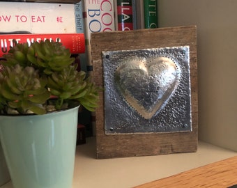 Large Aluminium Heart on reclaimed wood plaque/ Gift for him/ Valentines gift personalised/ Wedding/ 5th Anniversary/ 10th Anniversary