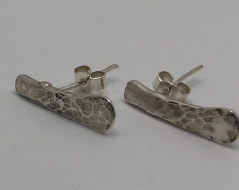 Long Bar Earrings / 925 Sterling Silver/ Hammered / Pierced Ears