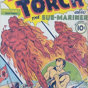 Re-purposed cigar box decorated inside and out w/unique Golden Age design using photocopies of vintage The Human Torch comics w/Sub-Mariner!