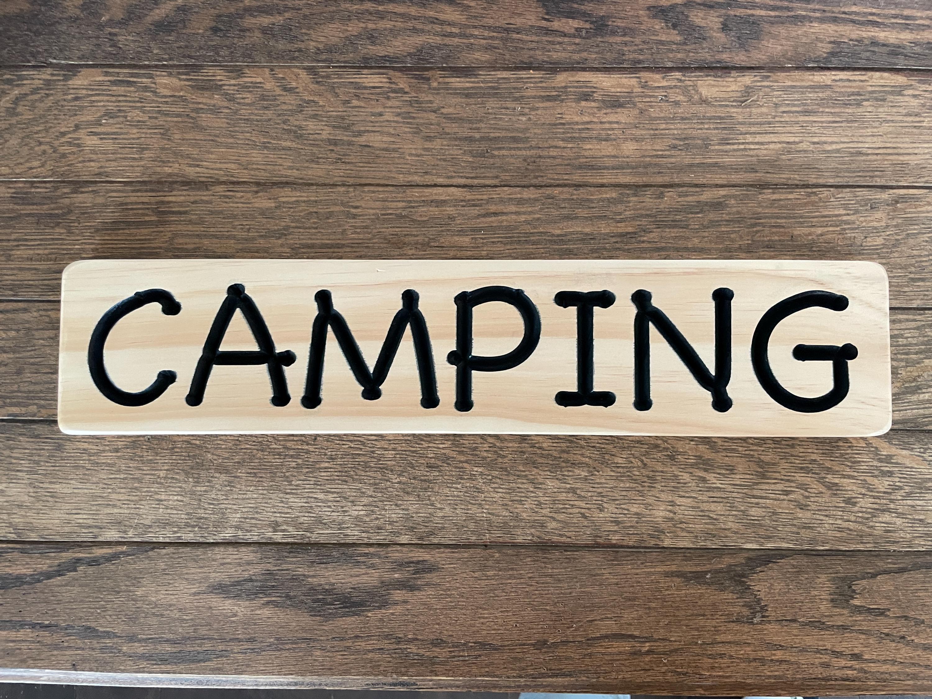 Handcrafted Wood Camping Sign: Rustic Cabin Decor (16.5" x 3.5")