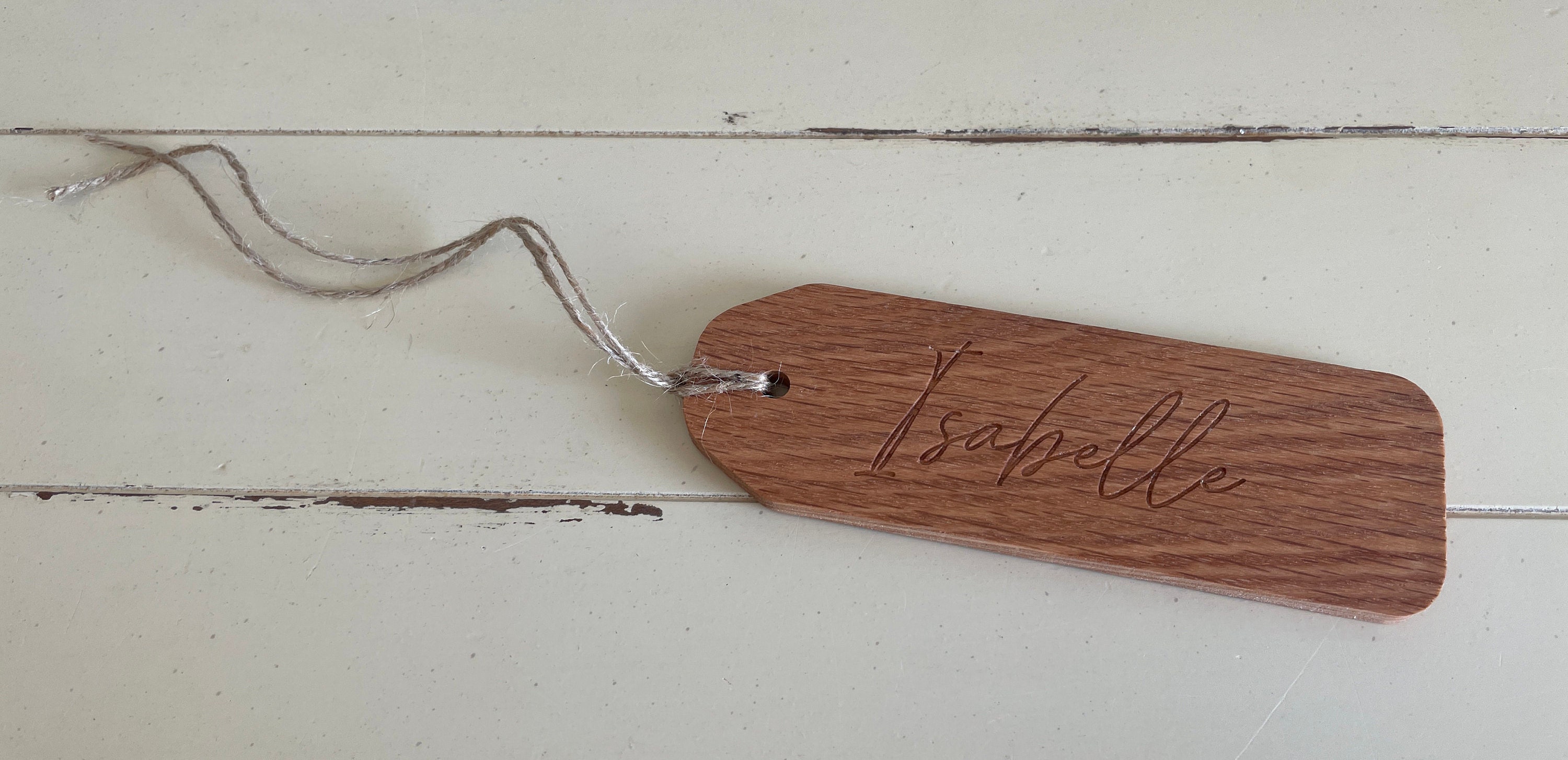 Engraved Wood Gift Tag: Personalized Red Oak Stocking Tag - Thumbnail 3