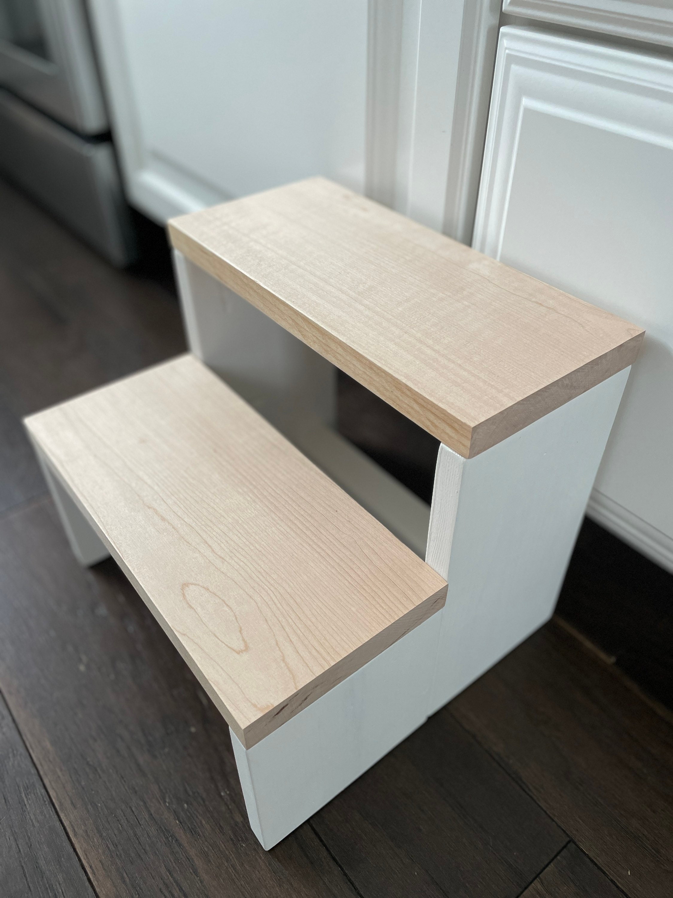 Handmade Hardwood Step Stool: Maple, Oak, Cherry