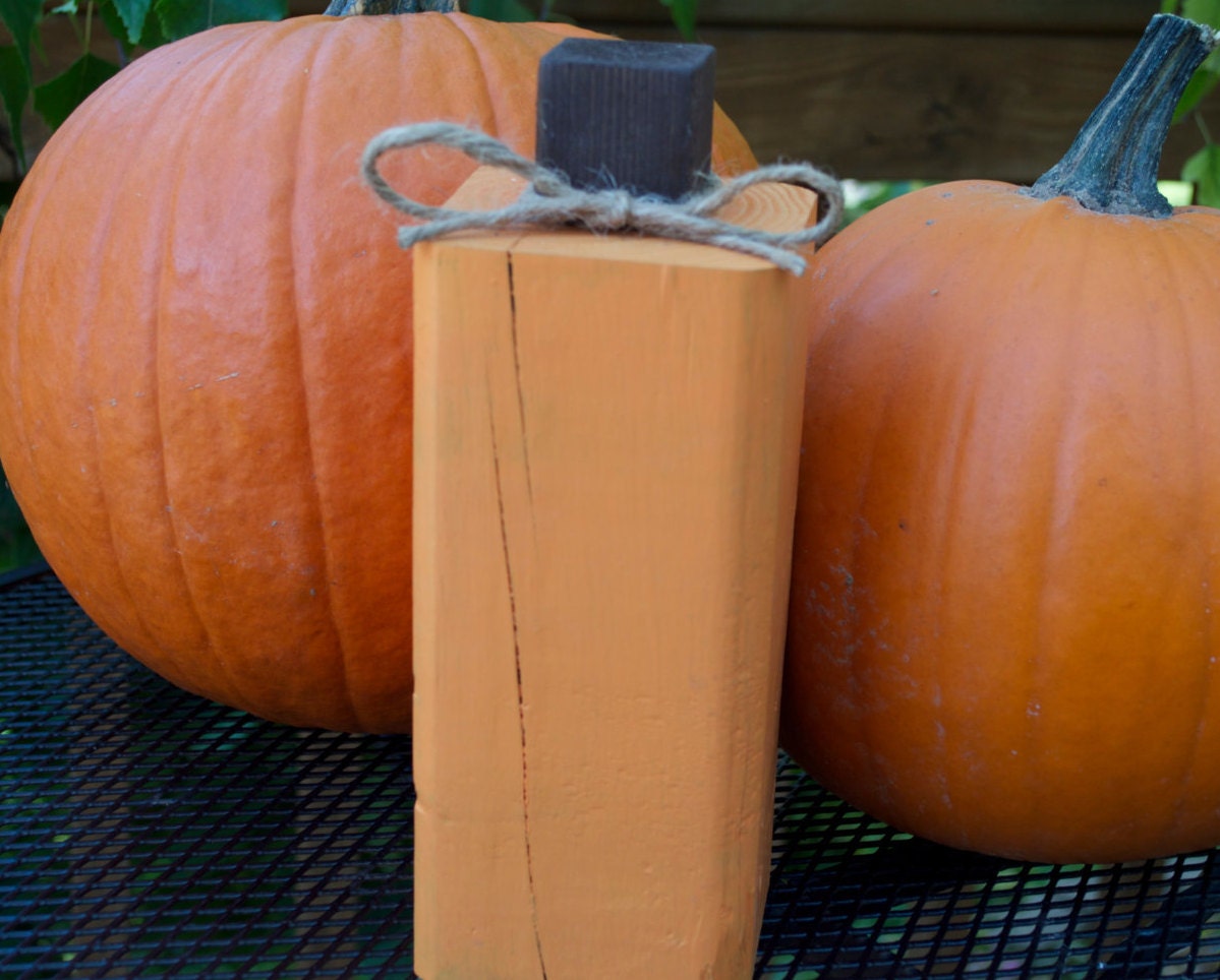 Rustic Wooden Pumpkin, October Sky Orange, Fall Decor - Thumbnail 4