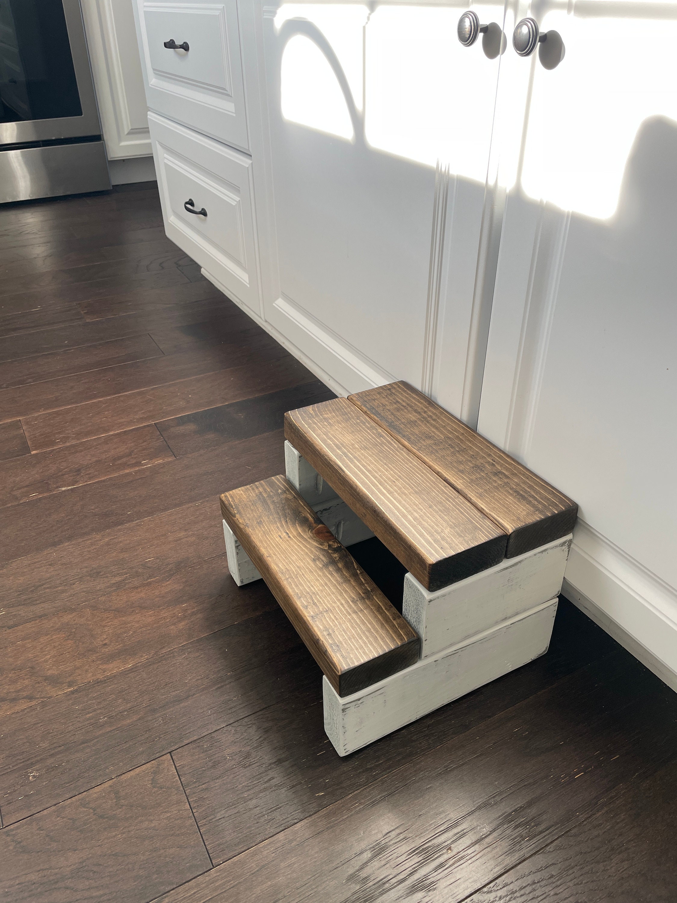 Rustic Kids Step Stool: Segmented Wooden Design, USA Made