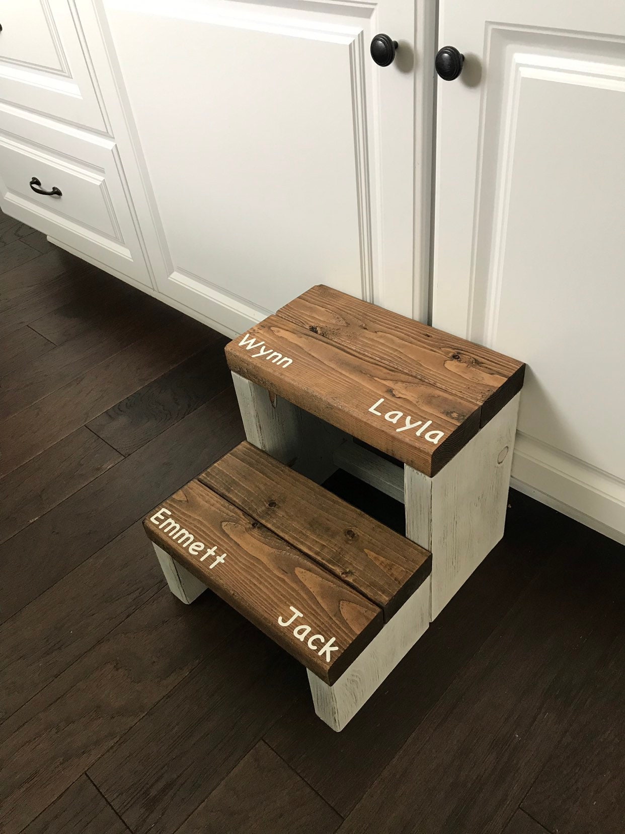Personalized Wooden Step Stool, Rustic Toddler Tower - Thumbnail 7