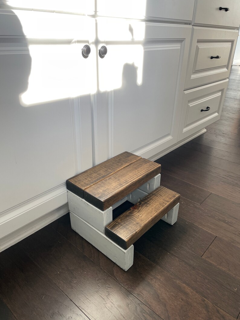 Rustic Segmented Kids Step Stool, Step Stool, Wooden Step Stool, Rustic Step Stool, Children's Bedroom Furniture, Bathroom Step Stool, Gift image 9