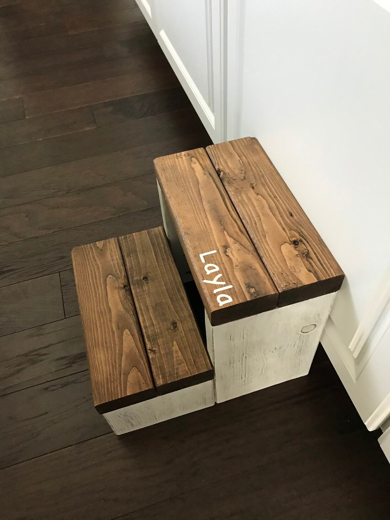 Personalized Wooden Step Stool, Rustic Toddler Tower - Thumbnail 4