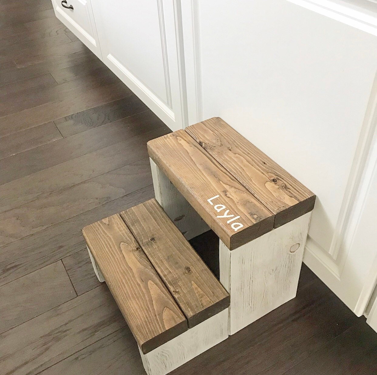 Personalized Wooden Step Stool, Rustic Toddler Tower