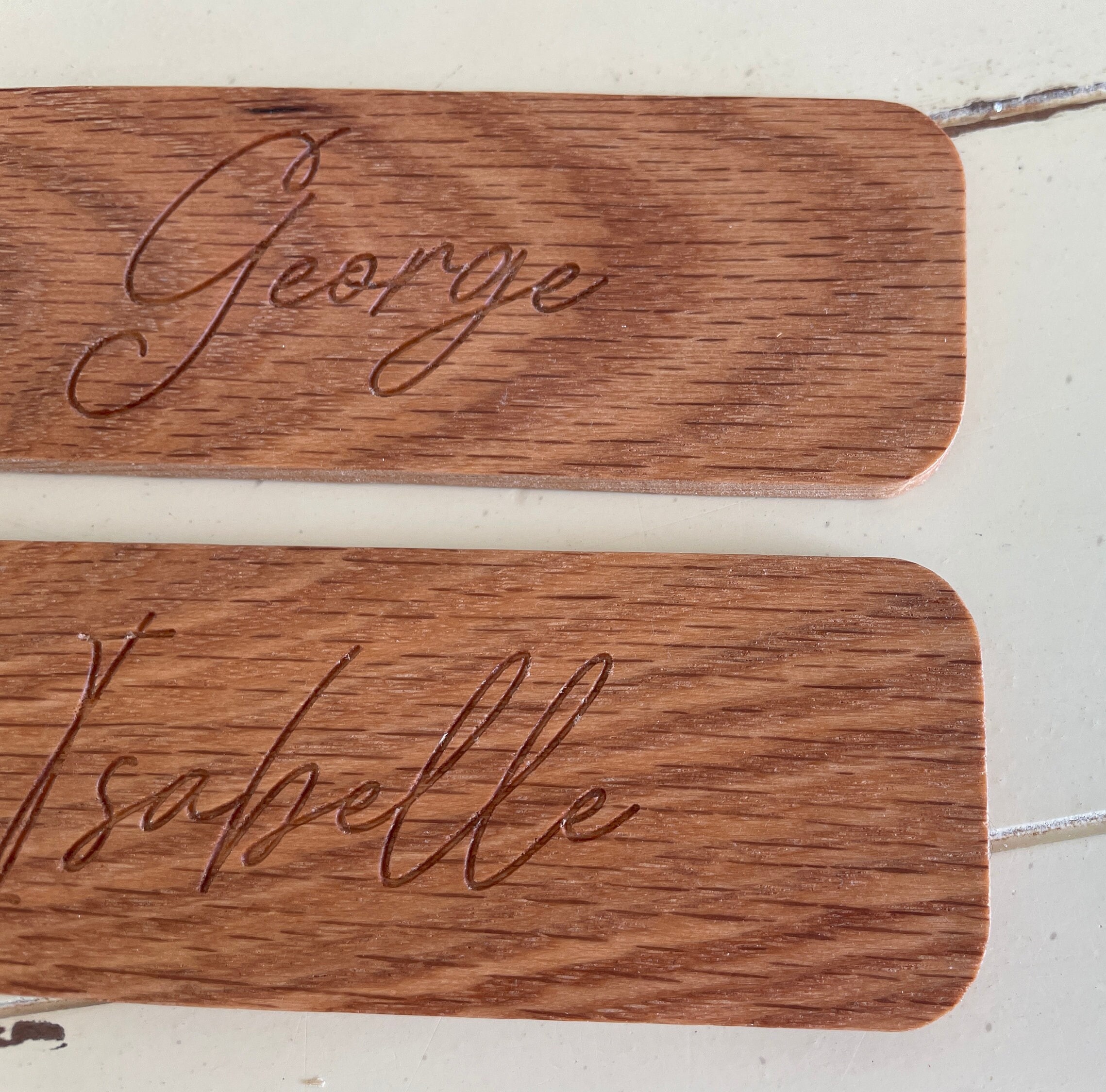 Engraved Wood Gift Tag: Personalized Red Oak Stocking Tag - Thumbnail 5